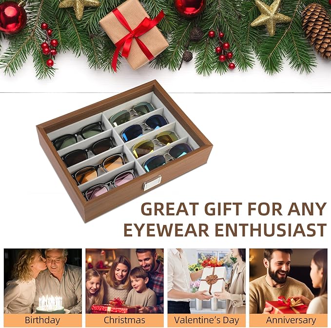 Wooden Sunglasses Organizer Box, Eyewear Display Eyeglass Case, Glasses Storage Box Sunglass Holder Gifts