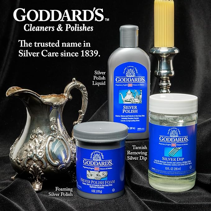 Goddard's Silver Polish for Sterling and Silver Plate, Liquid Cleaner and Polish for Jewelry, Silverware, and Antiques - All-in-One Tarnish Remover Solution, 7 oz