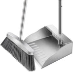 Metal Broom with Dustpan Combo Set-Long Handle Broom with Dustpan,Heavy Duty Standing Dust Pan & Soft Bristles Brooms,Indoor Outdoor Dust Pan Brooms for Home Office Lobby Floor