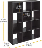 Whitmor 12 Cube Storage Organizer, 4 Tier Stackable Mdf Wood Bookcase, Open Storage Display Bookshelf, Storage Cabinet for Living Room, Bedroom, Home, Office, 35.1"L x 11.7"W x 47.5"H, Black