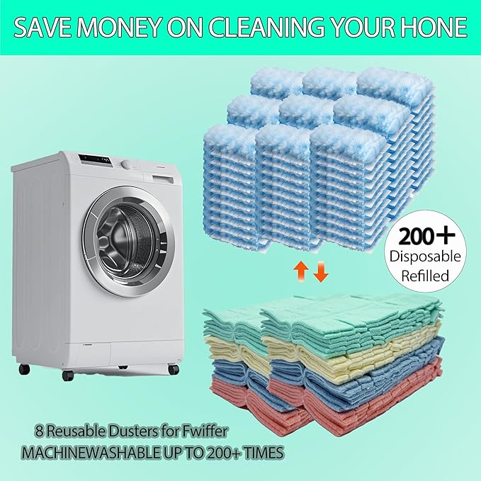 8 Pack 6 Layer Fleece Duster Refills for Swiffer Hand Duster, Zero Waste, 360-degree Cleaning，Reusable and Washable Replacement Dusters for Cleaning Ceiling Fan Hardwoods and Furniture(Multicolour)