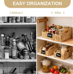 Pantry Organizers and Storage Baskets for Organizing with Handles, Large Wicker Storage Baskets for Shelves, Laundry-Water Hyacinth Storage Bins, Boho Decorative, 3Pack,Natural