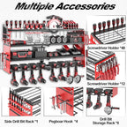 Power Tool Organizer Wall Mount, 4 Layer Heavy Duty Metal Tool Storage Rack, Power Tool Shelf Battery Storage with 8 Cordless Drill Holder，Utility Racks for Garage Workshop