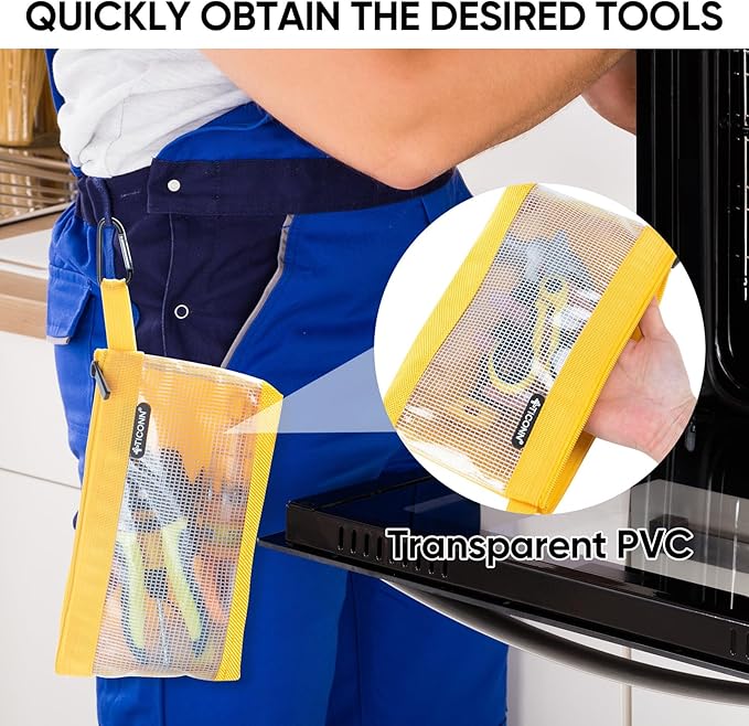 TICONN Tool Pouch, 1680D Oxford Small Tool Bag, Tool Pouches with Zipper, Clear Utility Bag Zipper Pouch for Tool Organizers and Storage (6PK Combo)