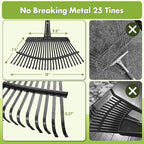INFLATION Garden Rake for Leaves Heavy Duty Women Men Grandpas for Lawns,79” Length 18” Width Adjustable 25 Tines Sturdy Metal Yard Leaf Rakes with Non-Slip Comfortable Smooth Long Handle