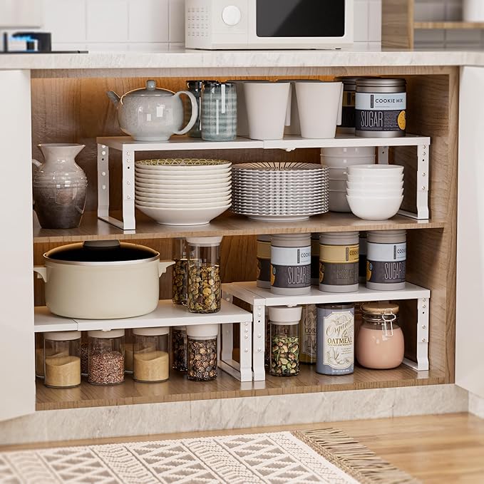 Adjustable Metal Shelving Unit, Stackable & Expendable Storage Rack for Home/Office/Kitchen, Space-Saving，Sturdy&Durable，Easy Assembly (3PACKS/Large/White