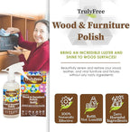 Truly Free Natural Wood Cleaner & Furniture Polish - Leather Cleaner, Vinyl, Furniture & Wood Polish, Helps Remove Water Stain, Unscented - Includes: 1 Refillable Empty 12oz Bottle & 1 Refill(3 fl oz)