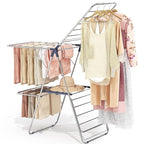 APEXCHASER Clothes Drying Rack with 4 Wings, Stainless Steel Drying Rack Clothing with Height-Adjustable, Foldable Gullwings Laundry Drying Rack, Indoor Outdoor Use, No Assembly, Blue