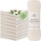 20 Pack Reusable Paper Towels Washable - Nature Friendly - Organic Cotton Alternative - Thick, Strong, Paperless Kitchen Dish Cloths - Reusable Napkins - Dish Towels - Cloth Napkin - Kitchen Towels