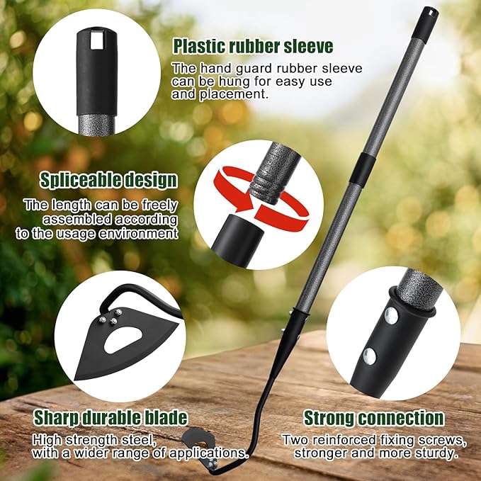 Hardened Hollow Hoe with Long Handle 48 inch Heavy Duty Garden Hoe Tool - Ergonomic Weeding Tool for Lawn, Yard & Farm, Rust-Resistant Steel with Comfort Grip, Easy Adjust & Storage