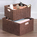 HOONEX Large Woven Storage Baskets, Paper Rope With Sturdy Metal Wire Frame, for Shelves, Set of 2, Dark Brown