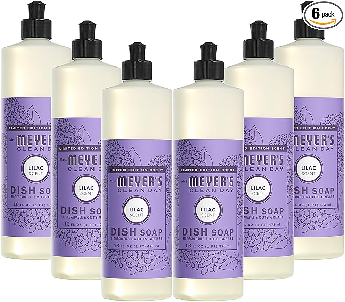 MRS. MEYER'S CLEAN DAY Liquid Dish Soap, Biodegradable Formula, Lilac, 16 fl. oz - Pack of 6