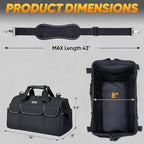 TICONN Heavy Duty Tool Bag with Multi-Pockets, Portable Tool Box Organizer Storage Bag, with Adjustable Shoulder Strap and Ergonomic Handle (Black, 14" Standard Base)