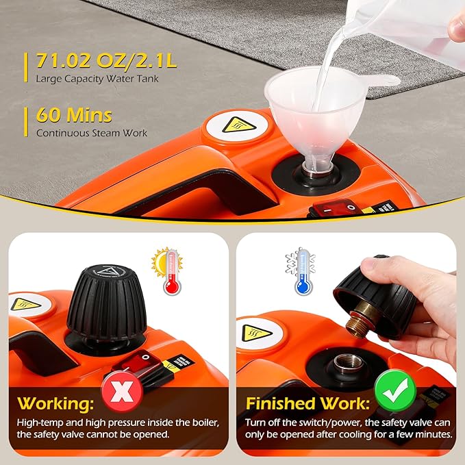 Dyna-Living Steam Cleaner 1800W Multipurpose Steam Cleaner for Home 5 bar Steamer Cleaner for Car Detailing 320°F High Temperature High Pressure Steamer for Carpets Floor with 2.1 L Inner Water Tank