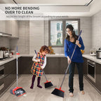 Broom with Dustpan Combo Set Broom and Dustpan Set Dust Pan with Stainless Steel Long Handle, Brooms with 5-Layer Soft Bristles for Sweeping Office Kitchen Home Pet Hair Lobby