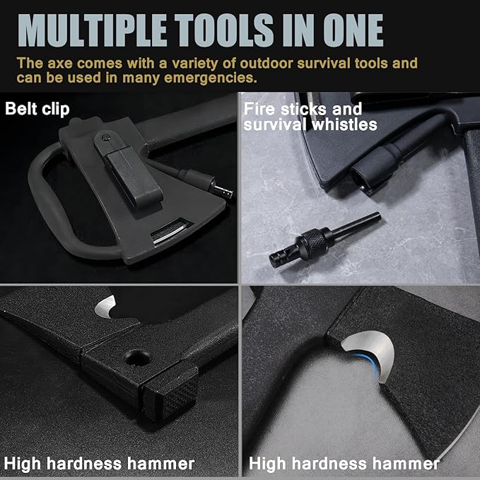 DOOM BLADE Camping Hand Axe with Sheath and Survival Gear - Lightweight Hatchet with Nested Serrated Wood Saw Knife and Magnesium Fire Starter Tools