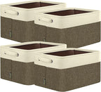 BALEINE 4 Pack Fabric Storage Bins for Shelves, Linen Storage Baskets for Organizing, Decorative Closet Bins for Clothes, Home (Brown, 15"x11"x9.5")