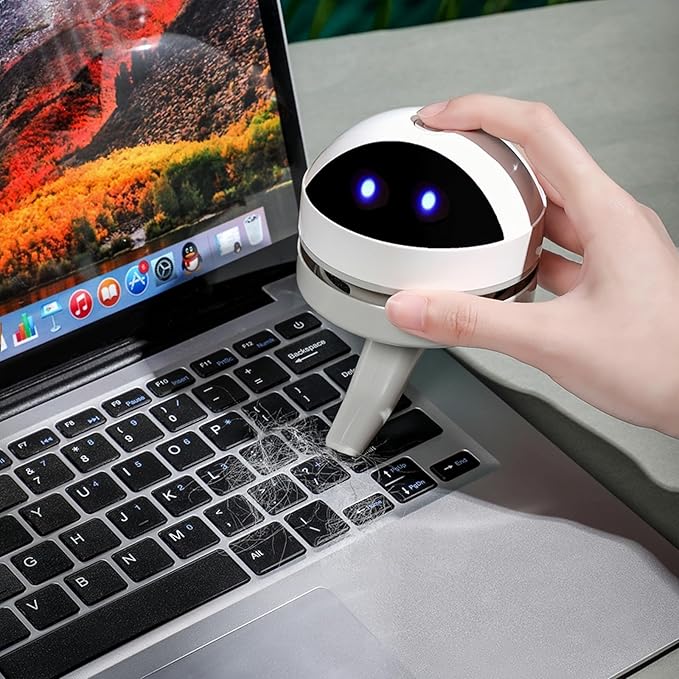 Desktop Vacuum Cleaner Mini,Cordless & Portable,Dust & Crumb Sweeper,Cute Cartoon Robot,USB,Easy to Remove Dust/Hair/Pet Hair/Crumbs on Desktop/Table/Keyboard/Sofa and etc,Lightweight Design