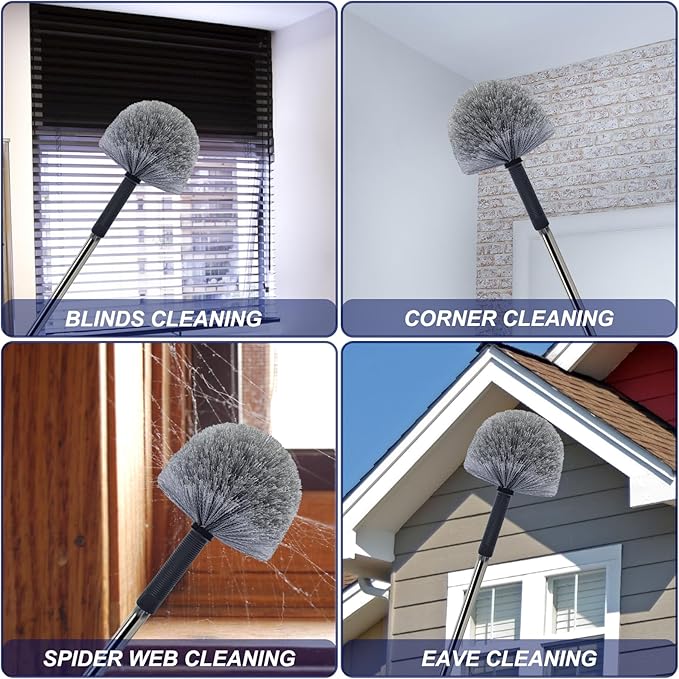 Grey Corner Cobweb Duster Head Brush - High Efficiency Twist-On Spider Web Brush Cleaning Tool for Indoor & Outdoor Cleaning, Compatible with Standard Acme Threaded Poles -1 Pack