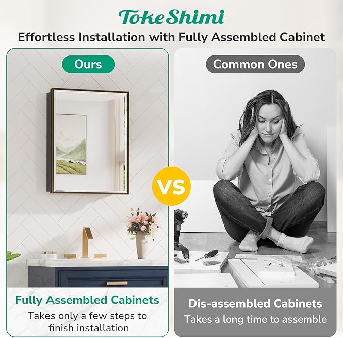 TokeShimi 20 x 26 Bathroom Medicine Cabinet with Mirror Beveled, Aluminum Framed Recessed Medicine Cabinet with Mirror Oil Rubbed Bronze Mirrored with Storage Adjustable