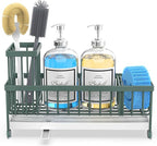 Moforoco Extra Large Sponge Holder for Kitchen Sink Organizer Caddy, Dish Brush Scrubber Holder,Stainless Steel Sink Box Utensil Holder,Soap Dispenser Set Tray Counter Accessories（Sage Green ）