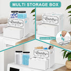 Dryer Sheet Container for Laundry Room Organization, Laundry Pods Container Include 2 Plastic Jars with Lids for Storage, Drying Ball and Laundry Detergent Dispenser, Laundry Room Decor