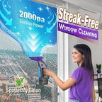2000Pa and 2500mAh Electric Window Cleaner Tool with Gloves and 2 Cleaning Cloth, Window Vacuum Squeegee Cordless with 360ml Spray Bottle & 100ml Water Tank for Window, Mirror, Countertop, Tile