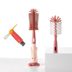 Cup Cleaning Brush, Silicone Baby Bottle Brush with Stand, Large Handle Water Bottle Brush Cleaner Set, with a Tiny Cup Lid Gap Cleaning Brush, Cup Lid Cleaner Brushes Kit, Pink