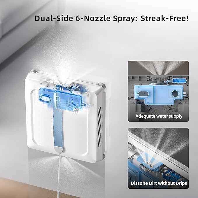 Window Cleaning Robot – 𝐃𝐮𝐚𝐥𝐅𝐨𝐫𝐜𝐞 Patented Dual Turbo Roller Brush & Cleaning Pad Hybrid Tech, Dual-Side 6-Wide-Angle Nozzles Spray, AI Navigation, Multi-Safety, App & Remote Control
