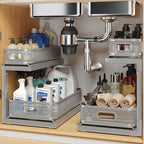 2-Pack Under Sink Storage Organizer with 2-Tier Slide Out Drawer, Sophisticated Mesh Pull Out Shelf for Kitchen & Bathroom, Fits Small Items, Upgraded Arched Track for Smooth Gliding(Patented)