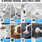 Shower Scrubber, Electric Spin Scrubber with 2025 New Upgraded Motor, User-Friendly Design, 3 Adjustable Angles & Speeds, 8 Brush Heads for Cleaning Bathroom, Cleaning Supplies for Tire, Windshield