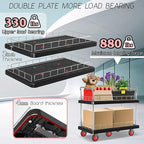 Utility Service Cart 2 Shelf - 880lbs Capacity Heavy-Duty Plastic Rolling Utility Carts with 5 of 360° Swivel Wheels and Handle, Large Service Cart for Groceries, Warehouse,Garage 43.5''x25.6''