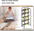 4NM No Assembly Folding Bookshelf 5 Tiers Vintage Industrial Black Book Shelf Metal Foldable Storage Bookcase and Bookshelves for Living Room,Bedroom and Kitchen - Rustic Brown