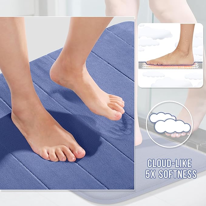 Yimobra Memory Foam Bath Mat, Super Soft Absorbent Bathroom Rug Non Slip 31.5x20 Inch, Quick Dry, Machine Washable Floor Carpet for Tub Shower, Home Decor Accessories, Navy Blue