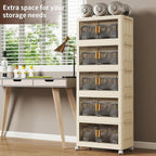 28 Qt Plastic Storage Bins with Lid, Collapsible Closet Organizer and Drawers, Stackable Storage Containers with Wheels, 5Pack