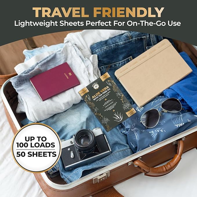 Natural Laundry Detergent & Fabric Softener Sheets | Up to 100 Loads Eco-Friendly|Fragrance-Free & Hypoallergenic | Aloe Vera & Pure Tea Tree Oil | Plant-Based, Biodegradable, Enzyme Powered,Baby-Safe