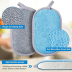Dual-Sided Multi-Purpose Scrub Sponges, Non-Scratch Dishwashing Sponges for Kitchen, Reusable Microfiber Sponge for Efficiently Cleaning Dishes, High Density Sponge Inside (6 Pack, Large) Gray-Blue