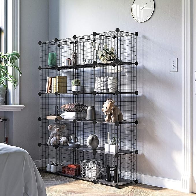 TUMUCUTE Wire Cube Storage Organizer, 25-Cube Metal Storage Shelves Bookshelf, Stackable Modular Closet Organizer for Bedroom Living Room, Office,Storage Shelves