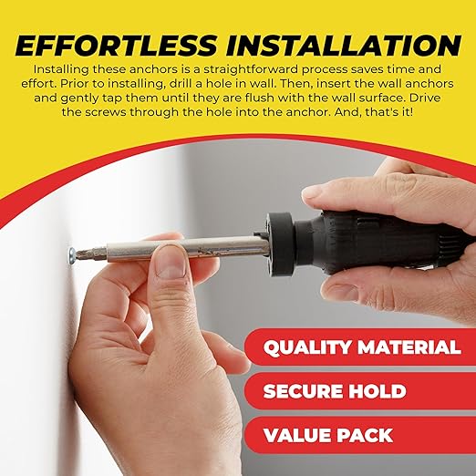 Qualihome Ribbed Plastic Drywall Anchor Kit, Wall Anchors and Screws for Drywall Includes Anchors, & Screws, 1 Masonry Drill Bit, Mounting Tolls for Decor, Shelving ([25 Pack] 14-16 x 1-1/4")