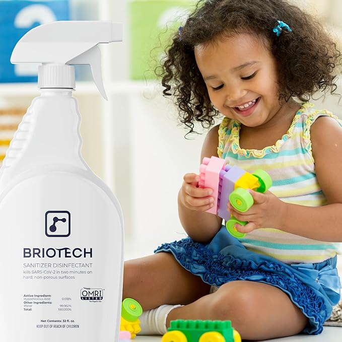 BRIOTECH Sanitizer Disinfectant Hypochlorous Spray, Kill 99.99% of Viruses & Bacteria, Control Mold, Eliminate Odor, Gentle for Nursery & Play Rooms, Food Contact Surface Sanitizer, 32 fl oz (4 Pack)
