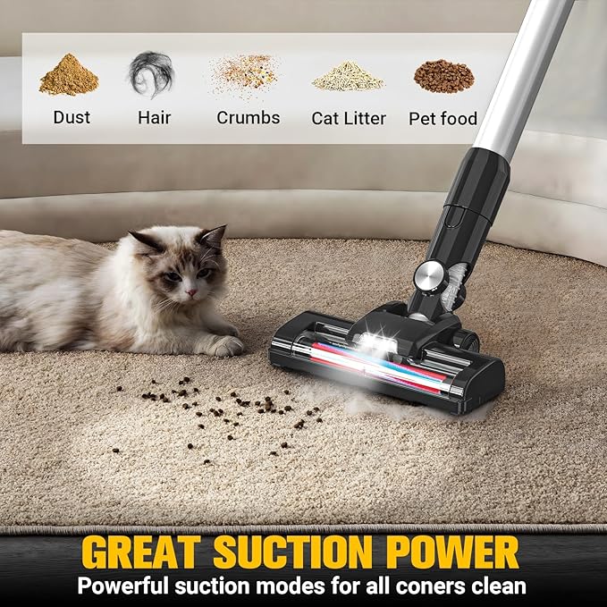 350W Cordless Vacuum Cleaner Compatible with DeWALT 20v Battery(No Battery), 30kPa 6 in 1 Lightweight Stick Vacuum with 2 Mode Suction, 180° Bendable Wand Stick Vacuum Cleaner for Carpet