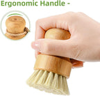 SUBEKYU Bamboo Dish Scrub Brushes for Kitchen, Wooden Cleaning Scrubbers Set for Washing Cast Iron Pan/Pot, Natural Sisal Bristles, Set of 2