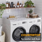 SpaceAid Washer Dryer Countertop, Laundry Wood Shelf Topper with Edge, 54" Width x 27.5" Depth Cover Guard Organizer for Washer and Dryer Laundry Hamper Counter Storage Organization (White Marble)