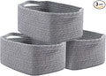 OIAHOMY Cotton Rope Baskets, Woven Baskets for Storage, Nursery Storage Baskets, Rectangle Storage Basket with Handles, Storage Baskets for Shelves, Pack of 3, Gray Variegated