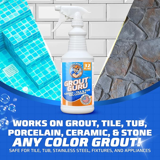 Gel Grout Cleaner for Tile Floors 1 Quart Made in USA - Heavy Duty Gel Bathtub Cleaner for Dirt and Grim, Safe in Colored Grout, Ceramic Floor, Bathroom Shower Kitchen Outdoor Porcelain
