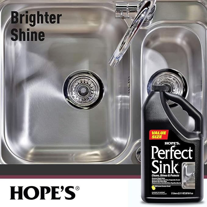 HOPE'S Perfect Sink Cleaner and Polish, Restorative, Water-Repellant, Removes Stains, Ideal for Brushed Stainless Steel, Cast Iron, Porcelain, Corian, Composite, Acrylic, Value Size