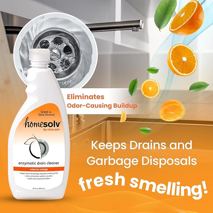 Enzyme Drain Cleaner and Deodorizer - Breaks Down Grease Build Up, Eliminating Odors and Smells, Septic Safe, Non-Caustic Sink Drain and Garbage Disposal Cleaner (22 Fl Oz 2 Pack)