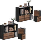 SONGMICS Home Bookshelf, Superfast Toolless Assembly, Cube Storage Organizer with 6 Compartments, Set of 2 Bookcase, 4 Fabric Drawers, Natural Walnut and Ebony Black UZH2507020
