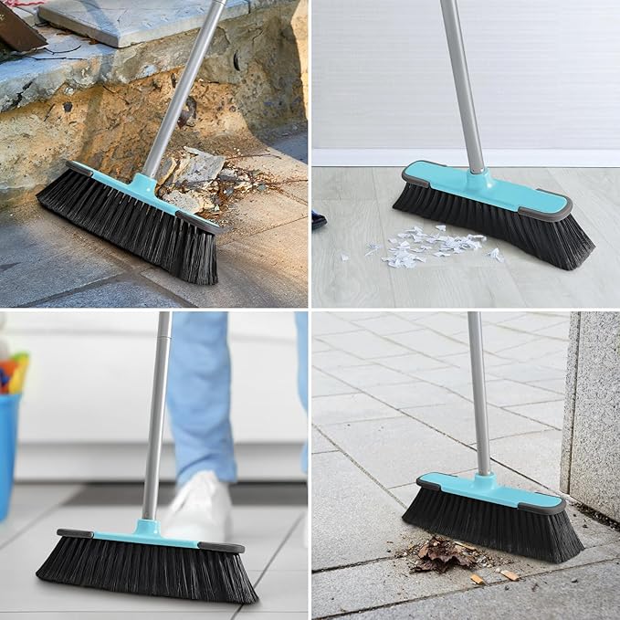 Blue Indoor Broom 54" Long Handle House Broom for Floor Cleaning Sweeping Broom for Kitchen, Garage, Lobby, Patio and Garden