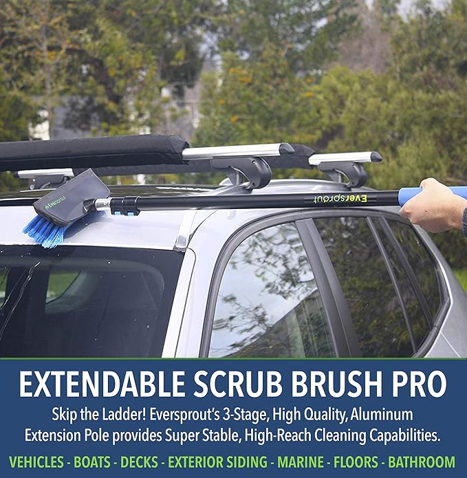 EVERSPROUT 5-to-12 Ft Car Brush with Rubber Bumper, Lightweight Extension Pole Handle, Soft Bristles Car Wash Brush, RV Wash Brush, Truck Wash Brush, Boat Brush, Solar Panel Cleaning Brush and Pole